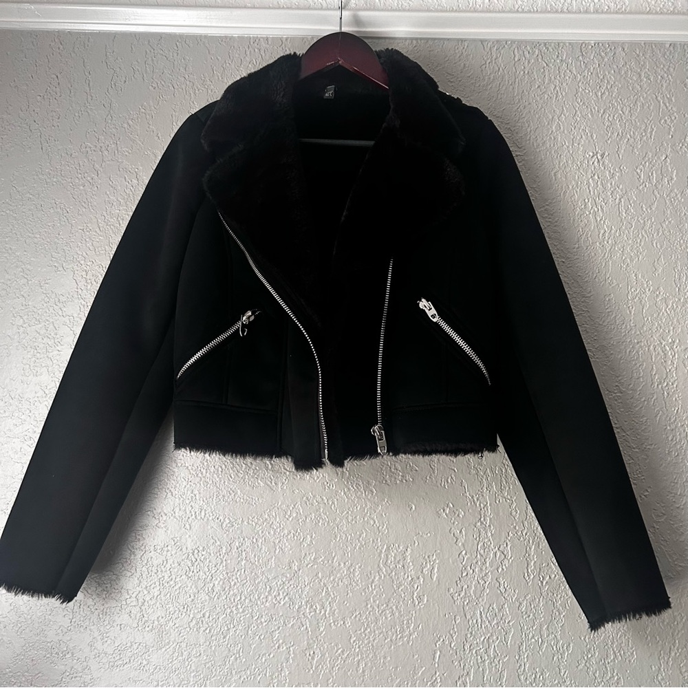 Black Faux Fur Trim Jacket